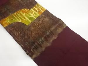 冬木に抽象模様織出し名古屋帯